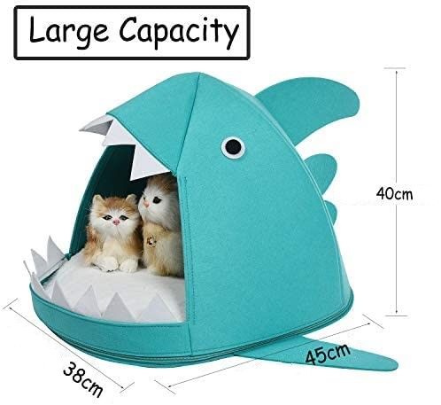 Shark Shape Pet Cave Bed for Cats andSmall Dogs 45 x 45 x 38 cm (Blue)