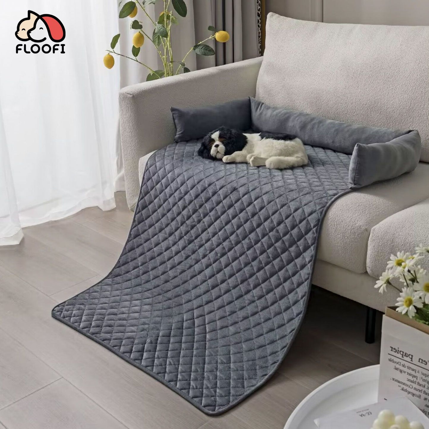 FLOOFI Pet Sofa Cover with Bolster L Size (Grey) FI-PSC-114-SMT
