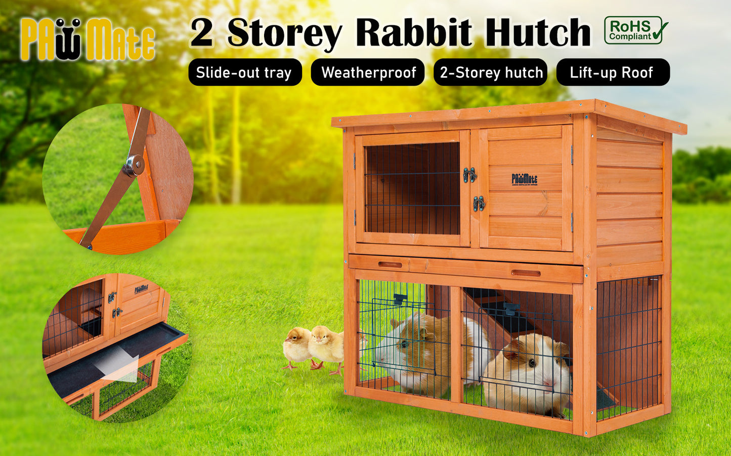 Paw Mate 92 x 45 x 82cm Rabbit Hutch Chicken Coop 2 Storey Cage Run