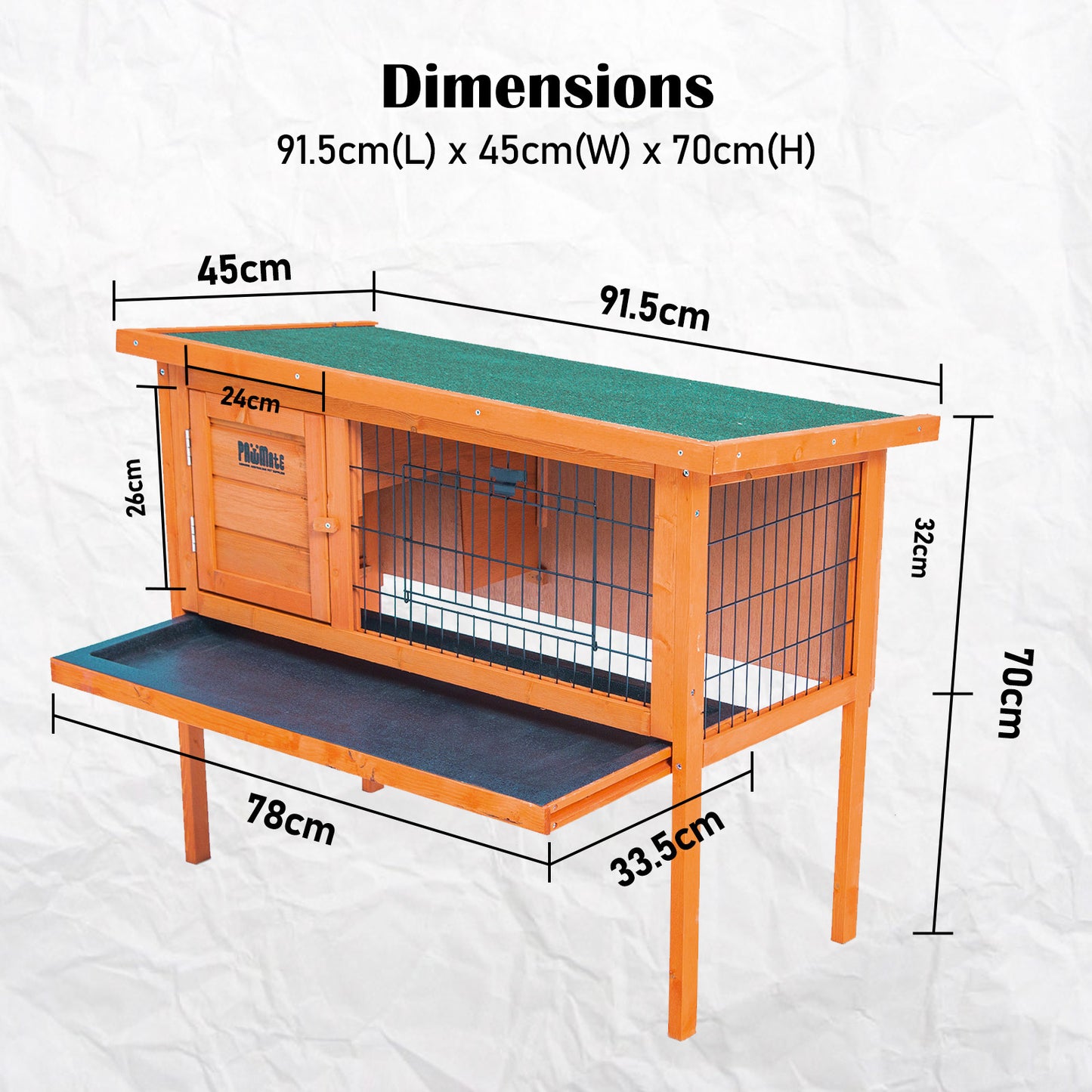 Paw Mate 91 x 45 x 70cm Rabbit Hutch Chicken Coop Free Standing Cage Run