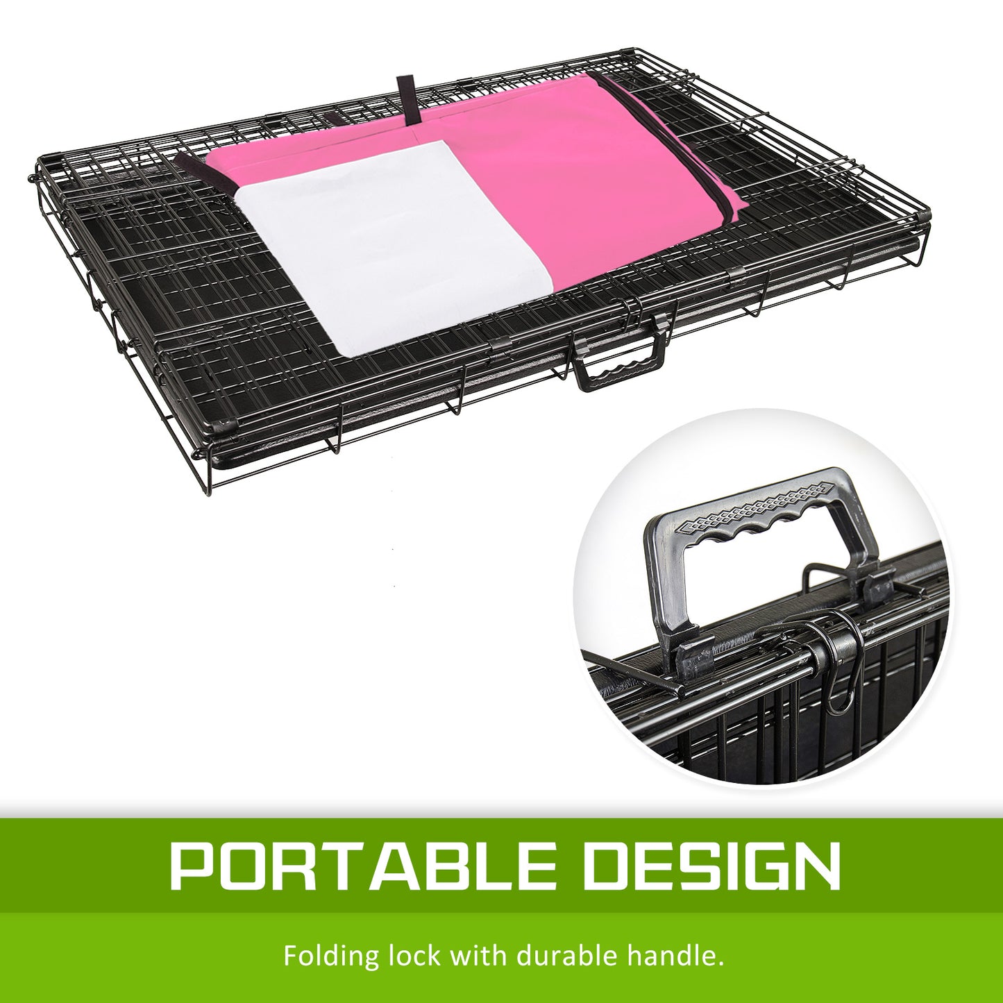 Paw Mate Wire Dog Cage Foldable Crate Kennel 24in with Tray + Pink Cover Combo