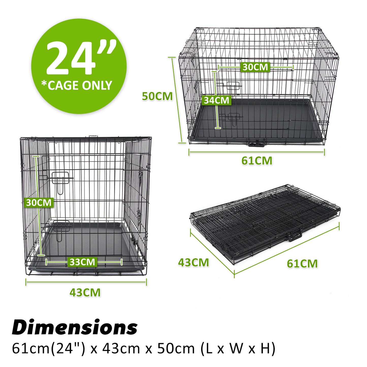Paw Mate Wire Dog Cage Crate 24in with Tray + Cushion Mat + Blue Cover Combo