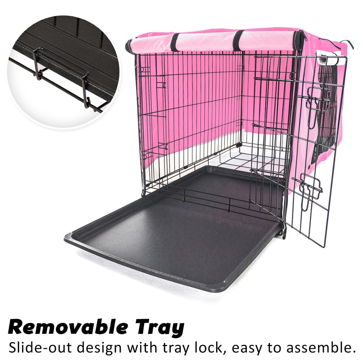 Paw Mate Wire Dog Cage Crate 24in with Tray + Cushion Mat + Pink Cover Combo