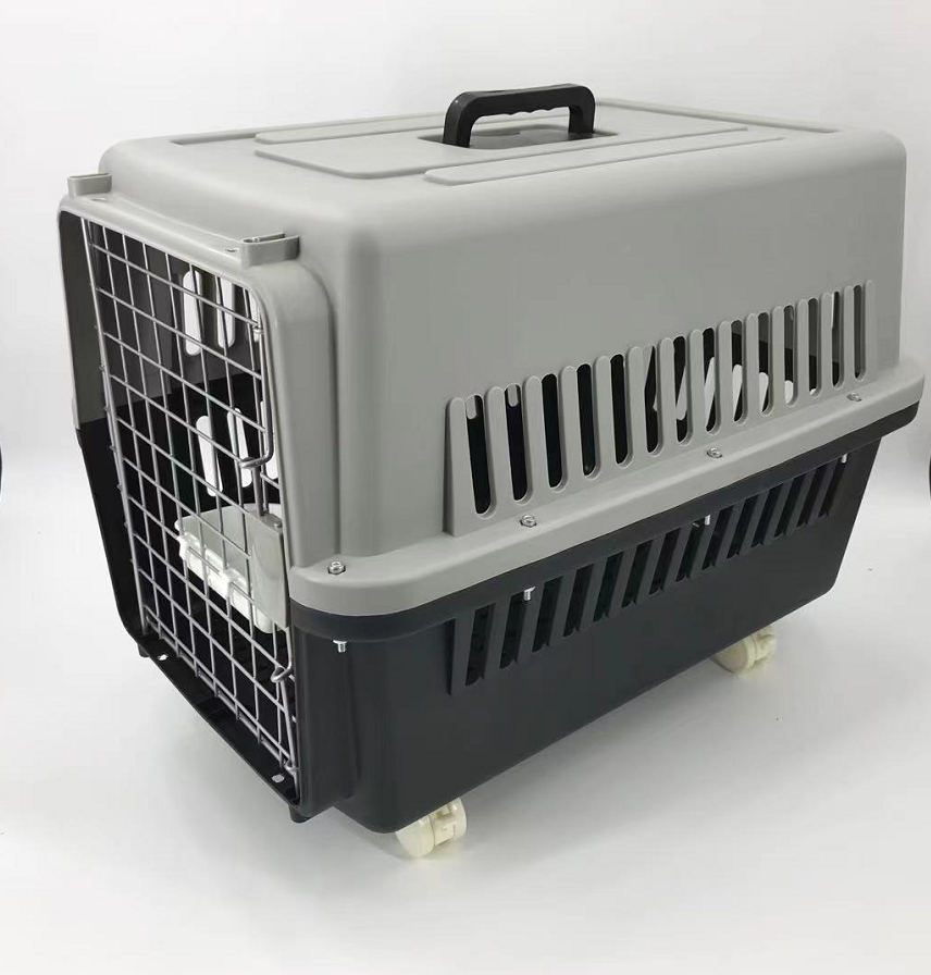 YES4PETS Large Dog Cat Crate Pet Carrier Rabbit Airline Cage With Tray, Bowl & Wheel Black