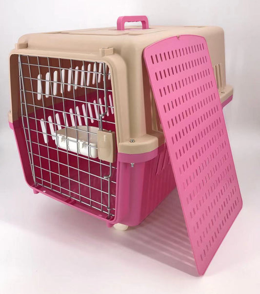 YES4PETS Pink Large Dog Puppy Cat Crate Pet Carrier Cage W Tray, Bowl & Removable Wheels