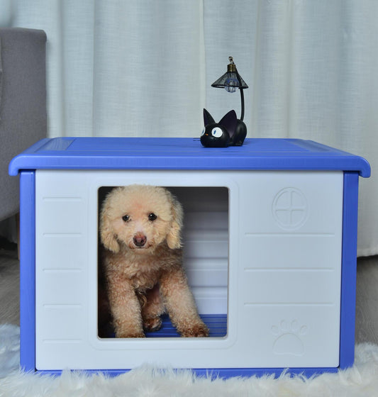 YES4PETS Small Plastic Pet Dog Puppy Cat House Kennel Blue
