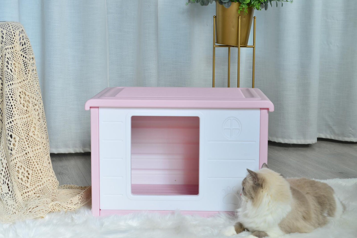 YES4PETS Small Plastic Pet Dog Puppy Cat House Kennel Pink