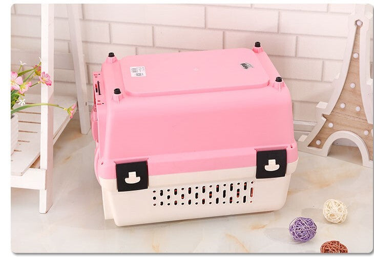 YES4PETS Small Portable Plastic Dog Cat Pet Pets Carrier Travel Cage With Tray-Pink