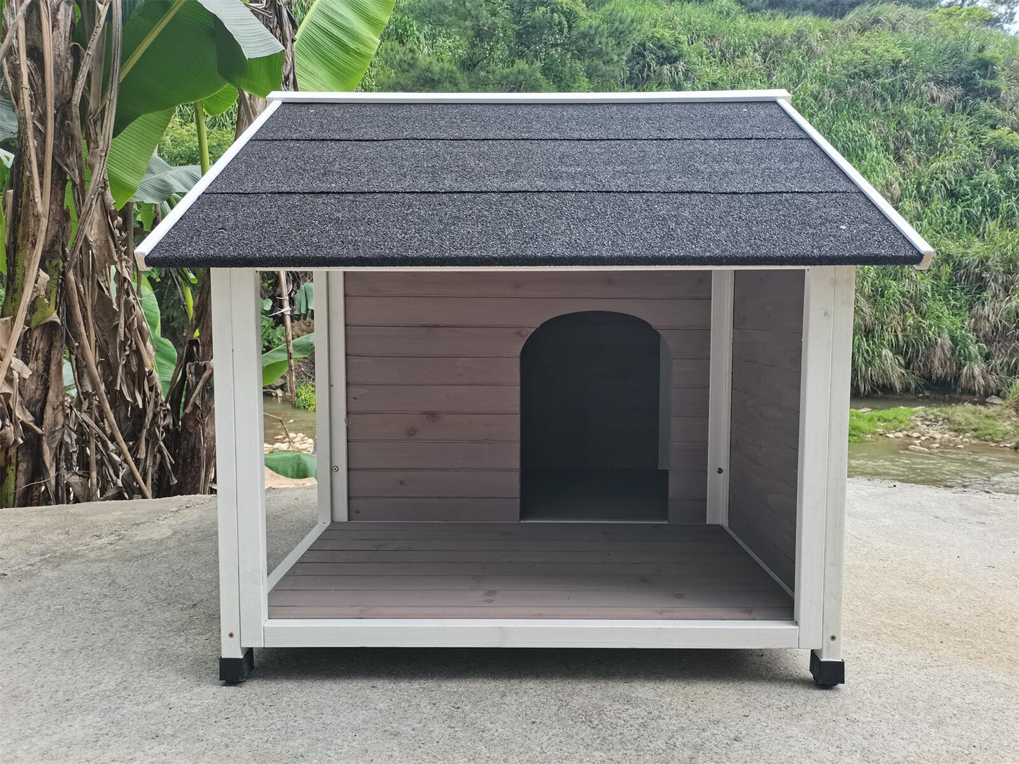 YES4PETS L Timber Pet Dog Kennel House Puppy Wooden Timber Cabin 130x105x100cm Grey