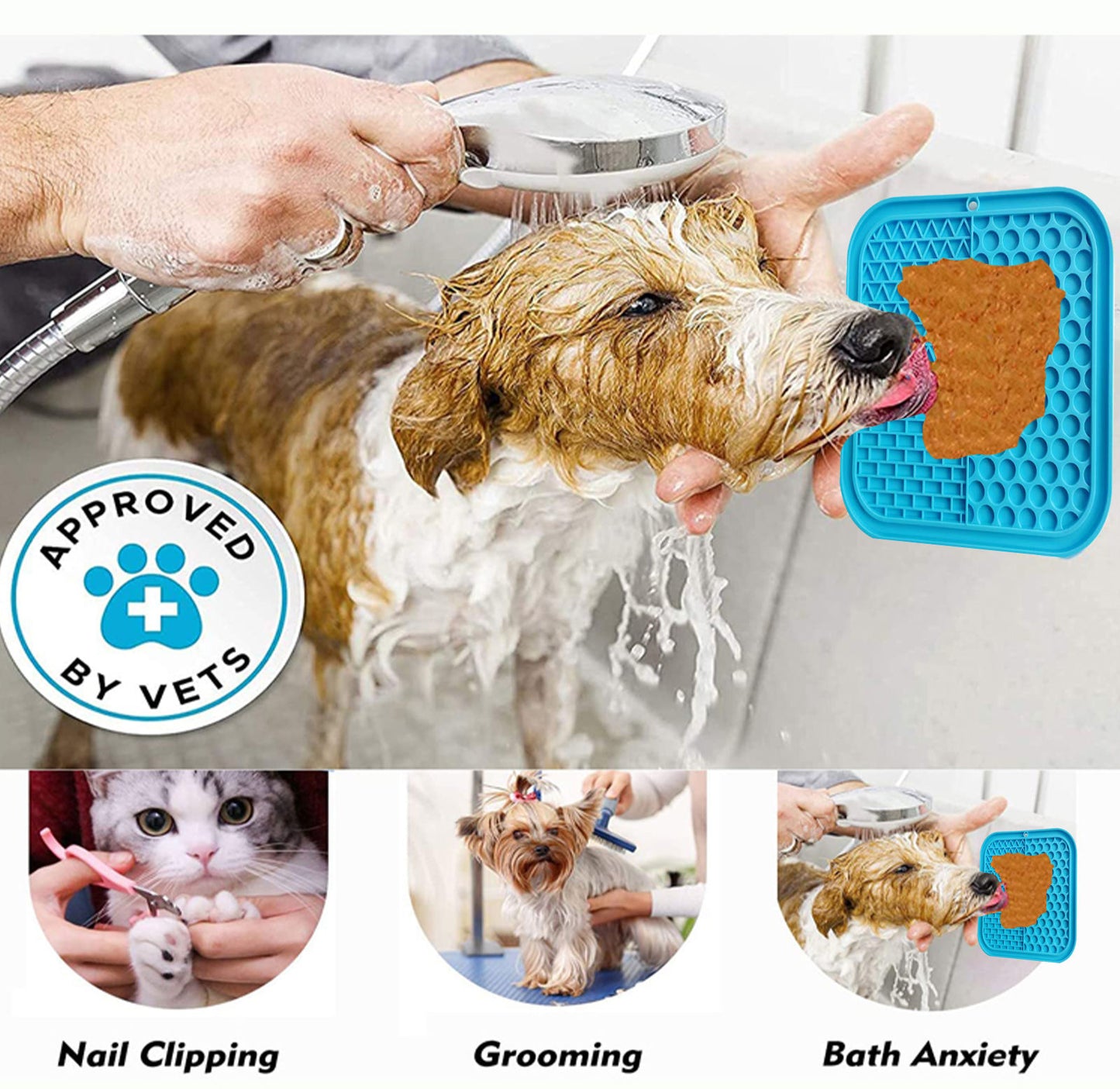 Pawfriends 3in1 Silicone Pet Lick Mat Cat Puppy Dog Slow Feeder Grooming Helper Mat Blue