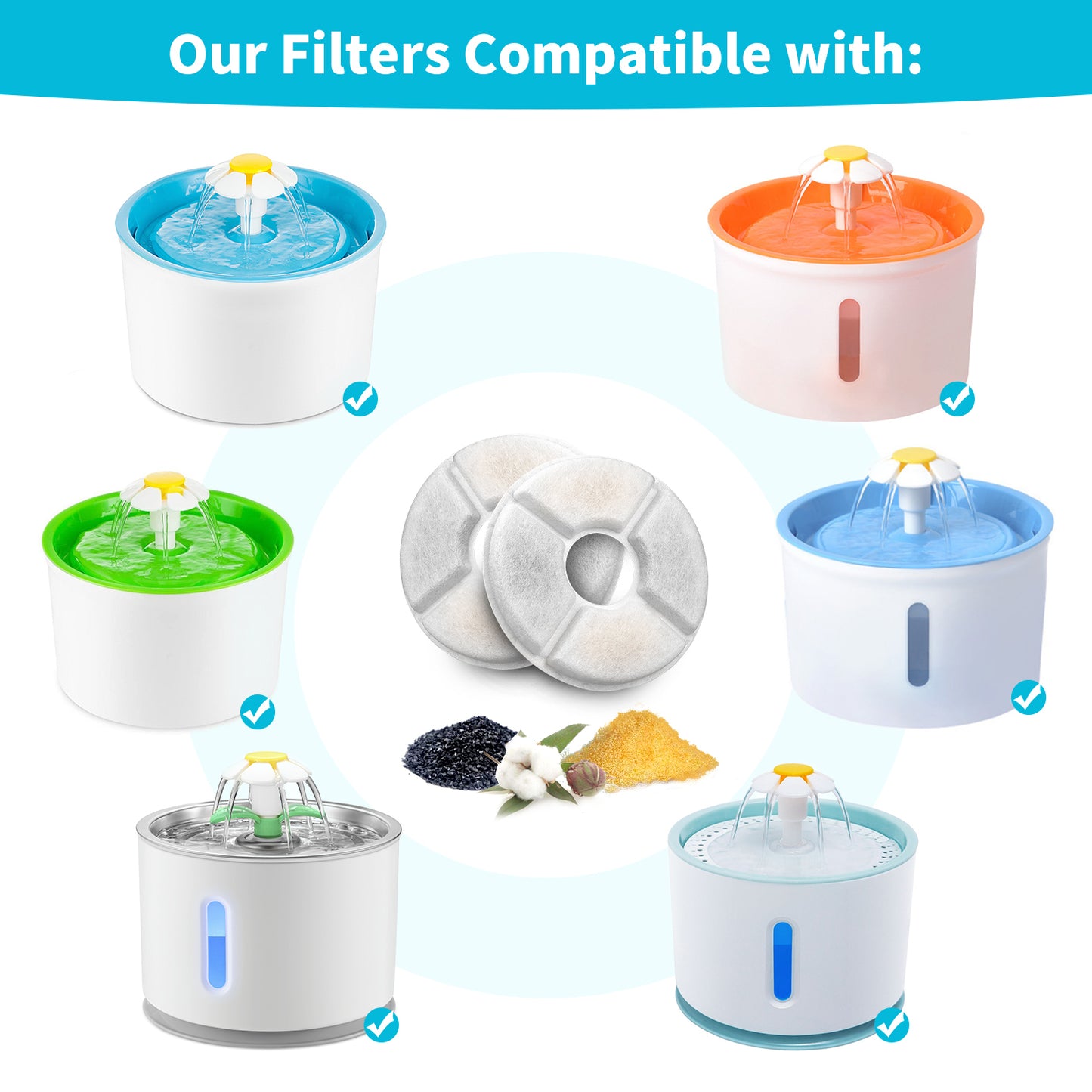 YES4PETS 8 x Pet Dog Cat Fountain Filter Replacement Activated Carbon Ion Exchange Resin Triple Filtration System Automatic Water Dispenser Compatible