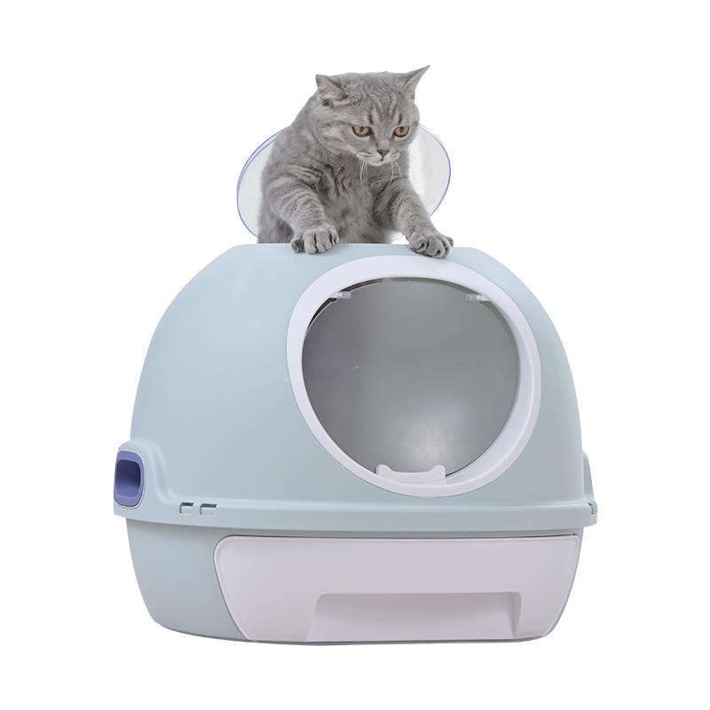 YES4PETS Cat Toilet Litter Box Tray House W Sky window Drawer Photocatalyst Purifier Blue