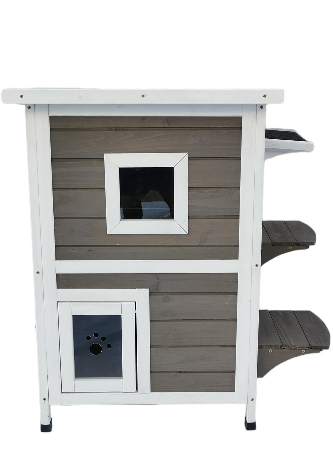 YES4PETS 2 Story Cat Shelter Condo with Escape Door Rainproof Kitty House