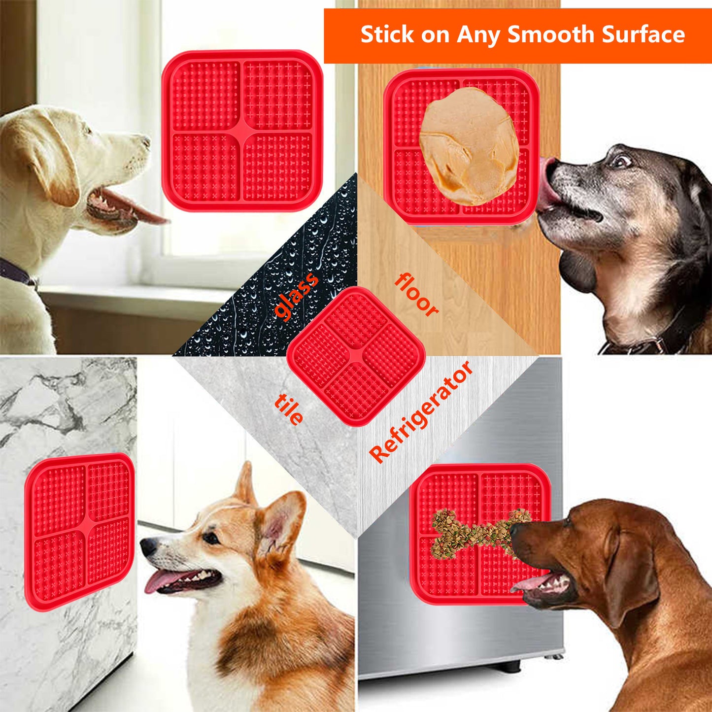 Pawfriends 4in1 Silicone Pet Lick Mat Cat Puppy Dog Slow Feeder Grooming Helper Mat Red