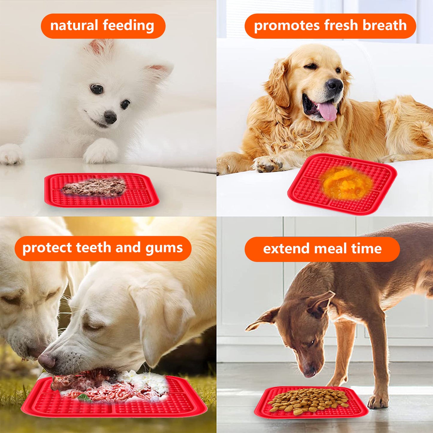 Pawfriends 4in1 Silicone Pet Lick Mat Cat Puppy Dog Slow Feeder Grooming Helper Mat Red