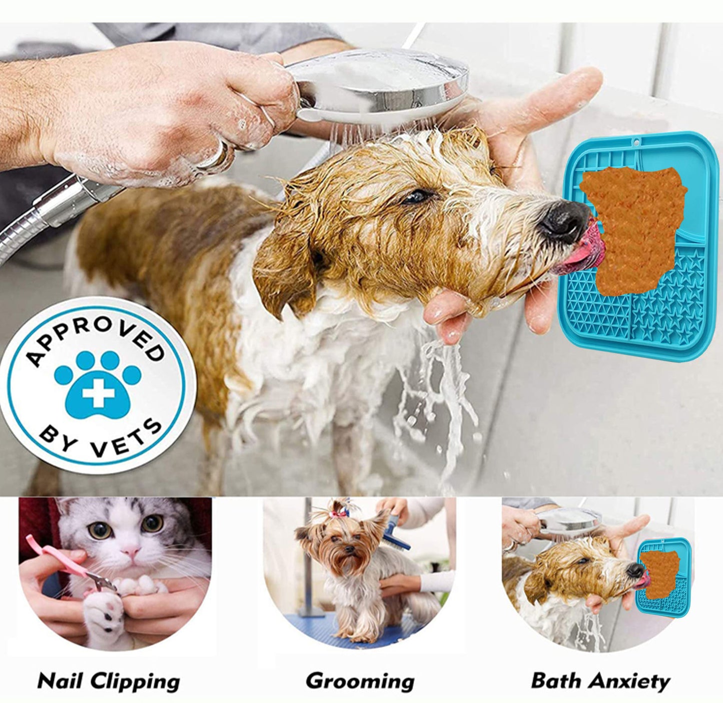 Pawfriends Silicone Dog Cat Pet Licking Pad Anti-Anxiety Toy Slow-Feeding Licking Pad Blue