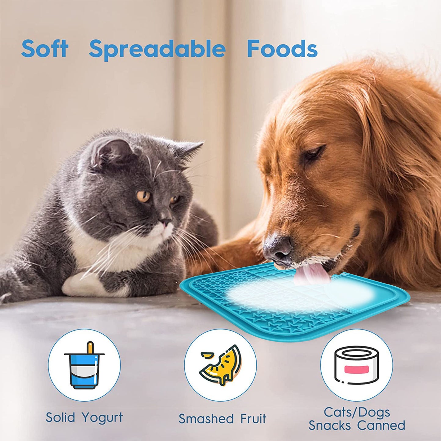 Pawfriends Silicone Dog Cat Pet Licking Pad Anti-Anxiety Toy Slow-Feeding Licking Pad Blue